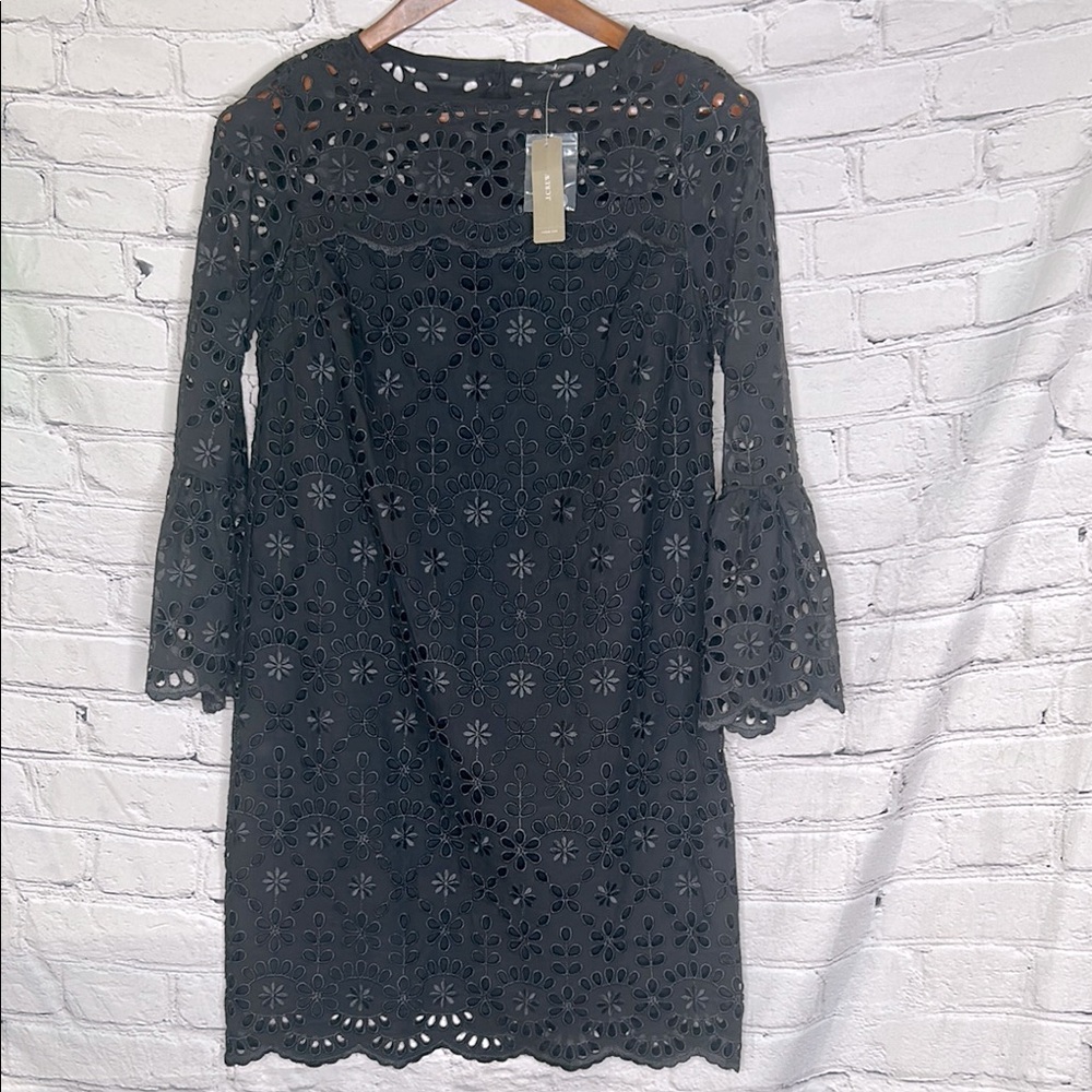 J. Crew Black Eyelet Long Sleeve Dress Size 0 Brand New W/Tags